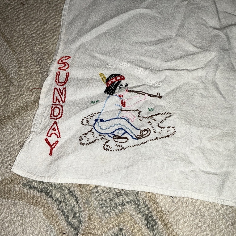 Vintage Little Indian Tea Towel TRANSFER Pattern "Sunday"‎
